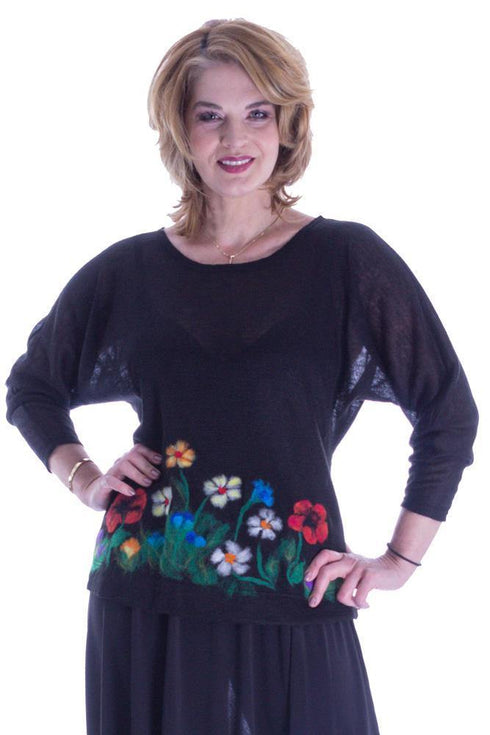 Bluza jerse cu flori din lana  Liza Panait Liza Panait Online Boutique